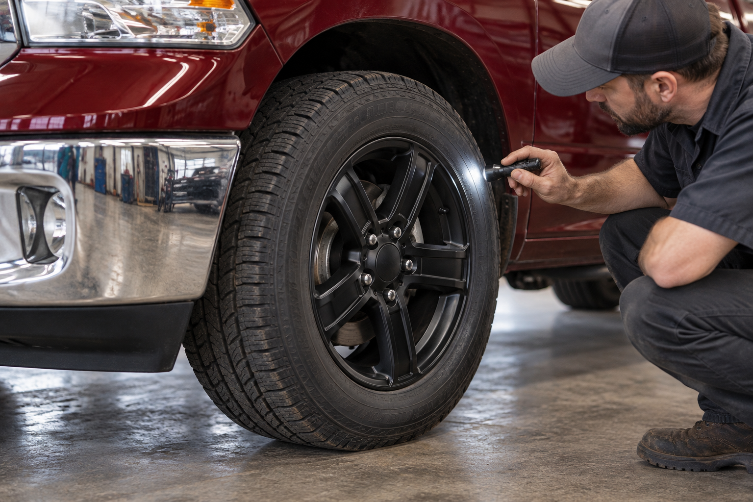 Installed wheel inspection on a Ram 1500 Classic